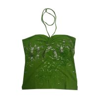 Gas - Top in cotone e organico verde intenso a spalla nuda