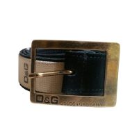D&G - Cintura in pelle scamosciata nero e tela beige monogram nero
