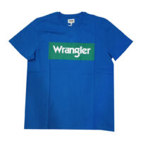 Wrangler - T-shirt in cotone blu con logo stampato frontale