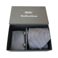 Gianmarco Venturi - Set cravatta gemelli e fazzoletto in poliestere blu e bianco