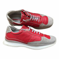 Prada - EU/38.5 - Sneaker in pelle rosso e scamosciato grigio