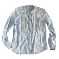 Guess - XL - Camicia in cotone celeste con perle sintetiche bianche