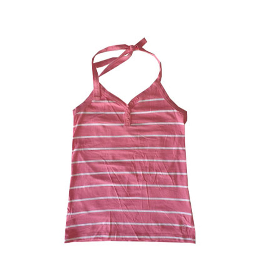 Esprit - M - Top in cotone elasticizzato rosa a righe bianche