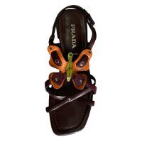 Prada - EU/36 - Sandali piatti in pelle marrone fantasia farfalla multicolore