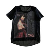 Sisley - S/M - Maglietta in misto di materiali nero con stampa frontale