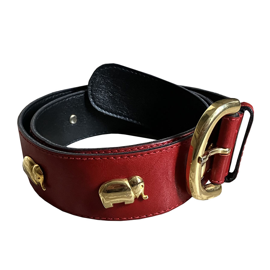 Furla - 75 cm - Cintura in pelle rosso con decorazioni in metallo dorato