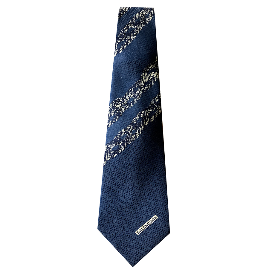 Balenciaga - Cravatta in seta bluette fantasia crema