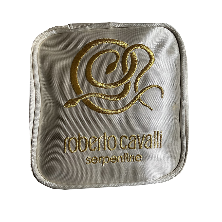 Roberto Cavalli - Portatrucchi in raso colore champagne Serpentine